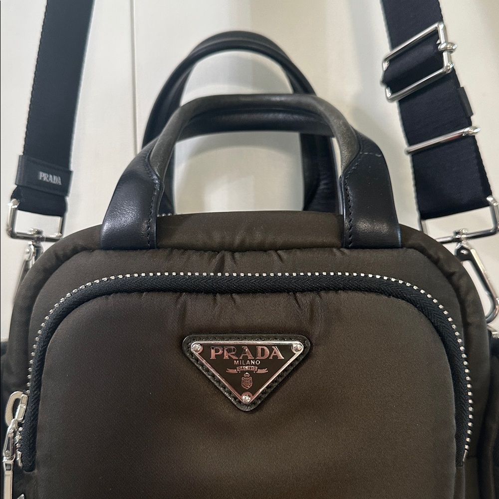 Prada Green Nylon Mini Messenger Bag with Silver Hardware